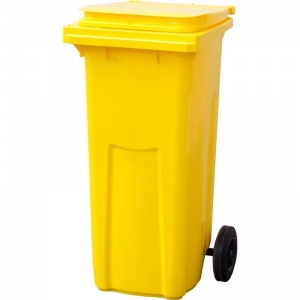 Контейнер-бак для мусора 120л, пластик, на 2-х колесах с крышкой, желтый