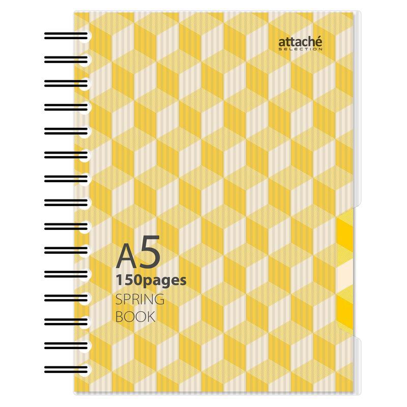 Бизнес-тетрадь А5 Attache Selection Spring Book, 150 листов, желтая, клетка, на спирали, пластик (170х202мм), 14шт.