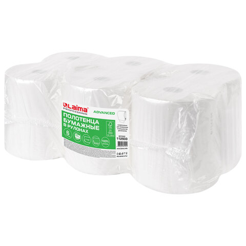 Полотенца бумажные для держателя 1-слойные Лайма H1 Advanced, рулонные, белые, 6 рул/уп