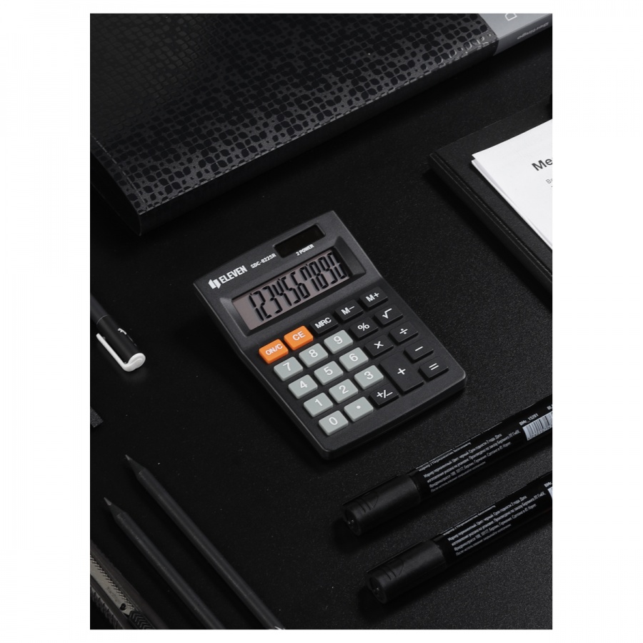 Калькулятор настольный Eleven SDC-022SR (10-разрядный) двойное питание, черный (SDC-022SR)
