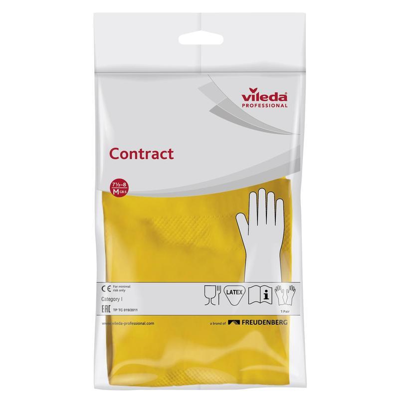 Перчатки латексные Vileda Contract, с хлопковым напылением, размер 8 (М), желтые, 1 пара (101017)