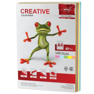 Бумага цветная А4 Creative Color медиум, 5 цветов по 50 листов, 80 г/кв.м, 250 листов (БОpr-250r)