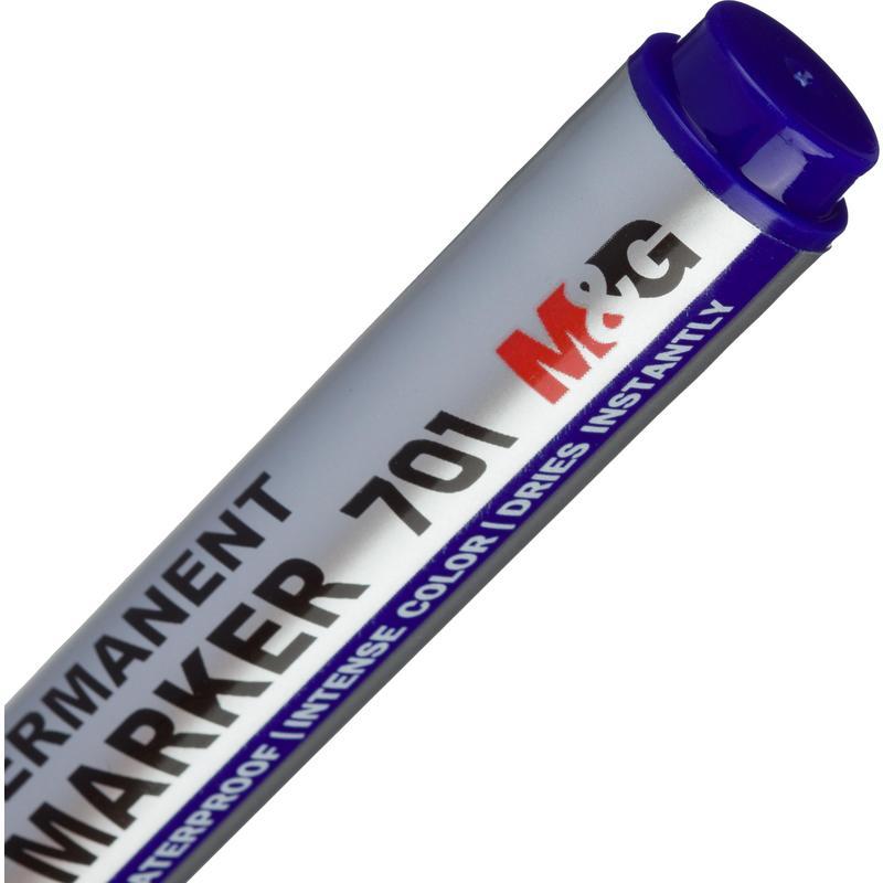 Маркер перманентный (нестираемый) M&G (0.7-2.3мм, круглый наконечник, синий), 10шт.