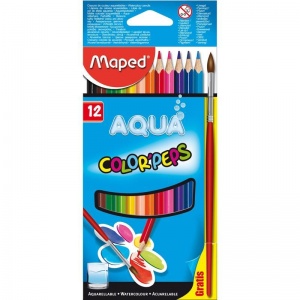 Карандаши акварельные 12 цветов Maped Color'Peps (L=175мм, D=7мм, d=2.9мм, 3гр + кисть) картонная упаковка (836011)