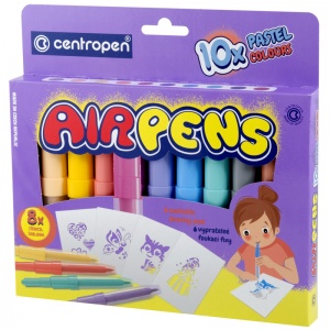 Набор фломастеров воздушных 10 цветов Centropen AirPens Pastel, 8 трафаретов, картон (6 1500 1000)