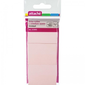 Стикеры (самоклеящийся блок) Attache, 38x51мм, розовый, 3 блока по 100 листов, 24 уп.