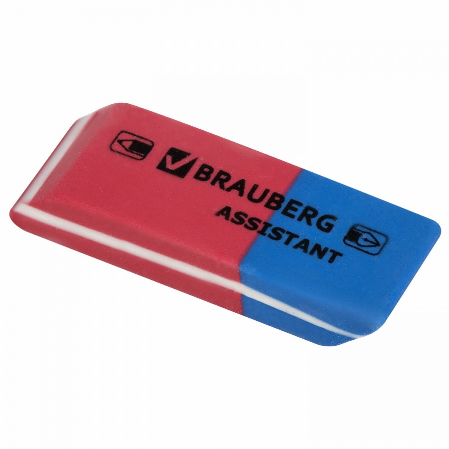 Ластик Brauberg Assistant 80 (41х14х8мм, красно-синий) картонный дисплей, 160шт. (221034)