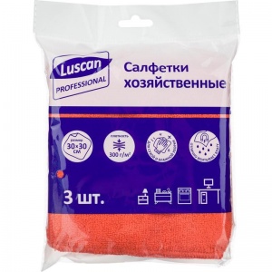 Салфетка хозяйственная Luscan Professional (30х30см) микрофибра, 300 г/кв.м, красная, 3шт.