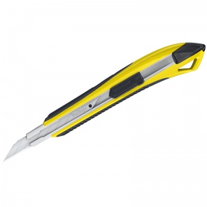 Нож канцелярский 9мм Berlingo Razzor 300, auto-lock, металл. направл., мягкие вставки, желтый, европодвес (BM4131_b), 10шт.