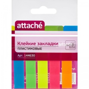 Клейкие закладки пластиковые Attache, 5 цветов по 20л., 12х45мм, 96 уп.