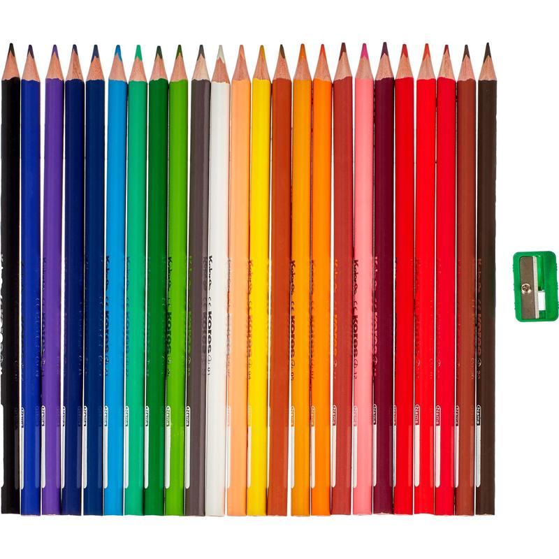 Карандаши цветные 24 цвета Kores Kolores (L=175мм, D=6.9мм, d=2.9мм, 3гр) + точилка (93324.01), 6 уп.