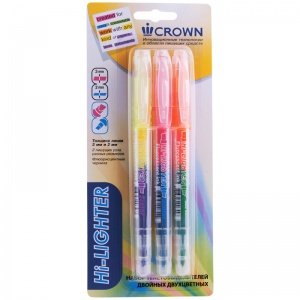 Набор маркеров-текстовыделителей двусторонних Crown Multi Hi-Lighter Twin (3/2мм, 6 цветов) 3шт. (H2-1000-B/3)