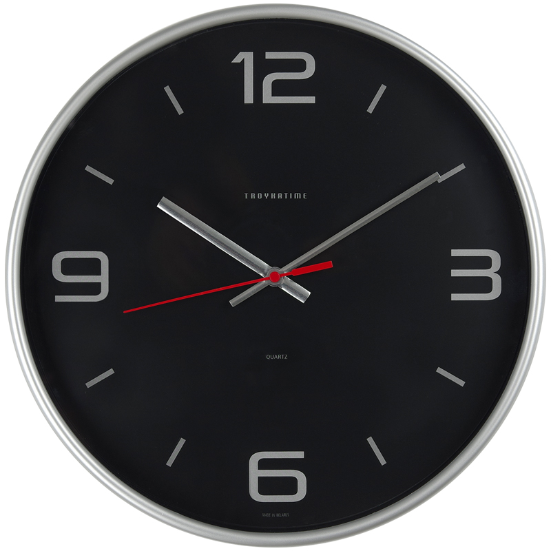 Часы настенные аналоговые Troyka 77777751, круглые, 30x30x5см, серебристая рамка (77777751)