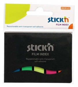 Клейкие закладки пластиковые Hopax Stick'n, 5 цветов неон по 25л., 12х45мм, в обложке (21076)