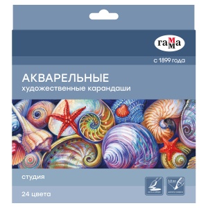 Карандаши акварельные художественные 24 цвета Гамма "Студия" (L=175мм, d=3.8мм, 6гр) картон. упаковка (110822_24)