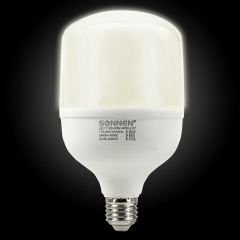 Лампа светодиодная Sonnen (30Вт, Е27, цилиндр) нейтральный белый, 3шт. (LED Т100-30W-4000-E27)