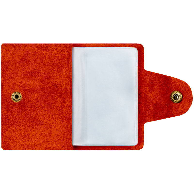 Визитница карманная OfficeSpace (на 18 визиток, натур.кожа, 100х70мм, на кнопке) красный (312565), 50шт.