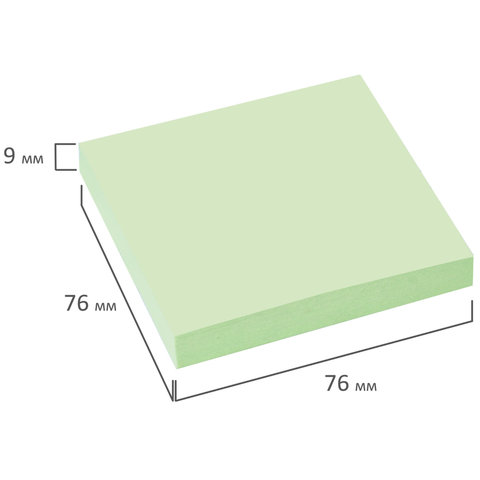 Стикеры (самоклеящийся блок) Brauberg, 76x76мм, зеленый, 100 листов (122696), 12 уп.