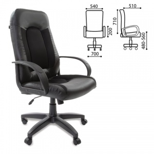 Кресло руководителя Brabix Strike EX-525, экокожа/ткань черная TW, пластик черный (531381)