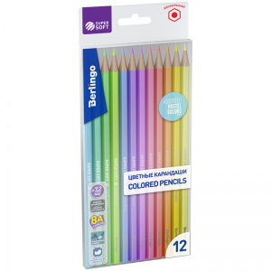 Карандаши цветные 12 цветов Berlingo "SuperSoft. Pastel" (L=180мм, d=3.2мм, 6гр, пастель) пвх-упаковка, 12 уп. (SSP0112)