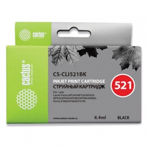 Картридж CACTUS совместимый с Canon CLI-521BK (830 страниц) черный (2933B004) (CS-CLI521BK)