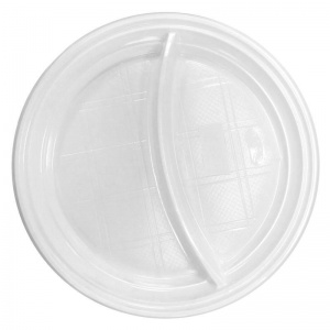 Тарелка одноразовая пластиковая Стиролпласт (d=205мм, 2-секционная, белая) 100шт.