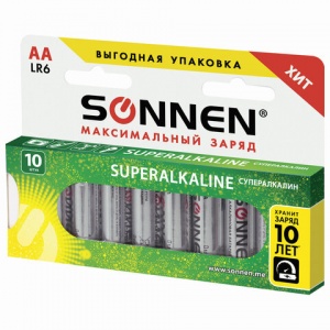 Батарейка Sonnen Super Alkaline AA/LR06 (1.5 В) алкалиновая (картон, 10шт.) (454231)