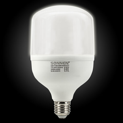 Лампа светодиодная Sonnen (30Вт, Е27, цилиндр) холодный белый, 3шт. (LED Т100-30W-6500-E27)