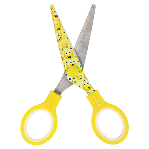 Ножницы детские Brauberg &quot;Смайлики&quot;, 130мм, закругленные, с цветной печатью, желто-белые (232274), 12шт.