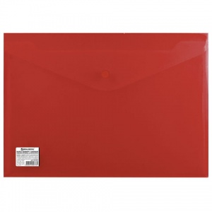Папка-конверт на кнопке Brauberg (А4, до 100л., 200мкм, пластик) непрозрачная красная (221364), 10шт.