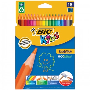 Карандаши цветные 18 цветов BIC Kids ECOlutions Evolution (L=175мм, D=7мм, d=3.2мм, 6гр) картонная упаковка (829728)