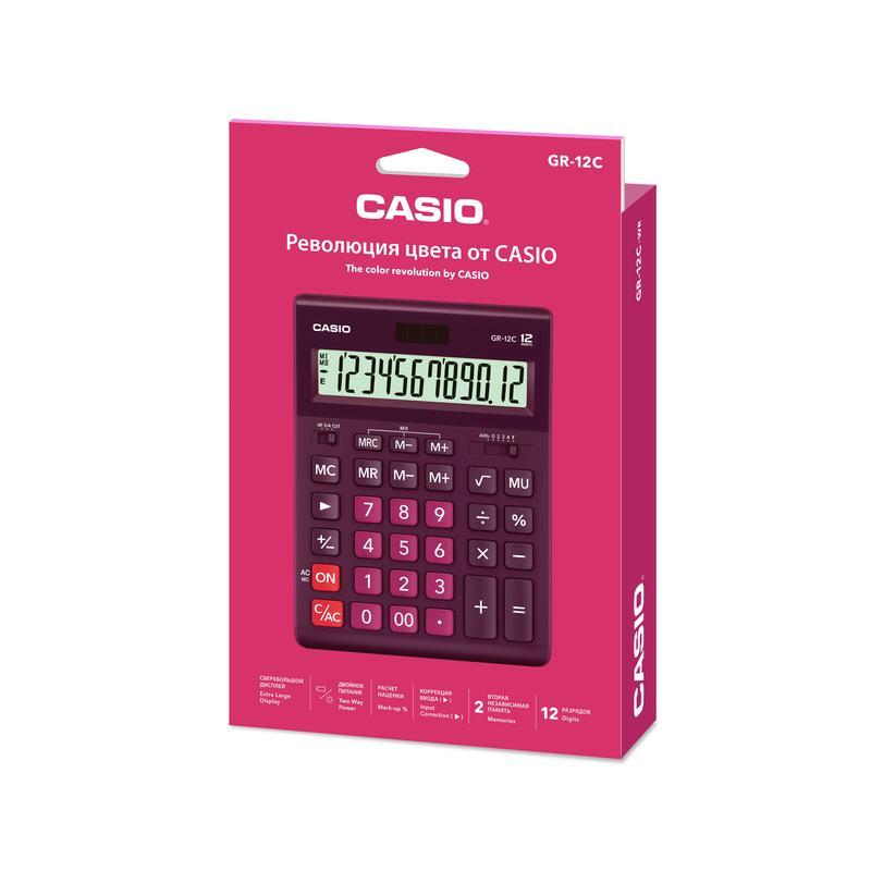 Калькулятор настольный Casio GR-12C-WR (12-разрядный) бордовый (GR-12C-WR)