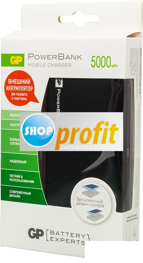 Мобильный аккумулятор GP Portable PowerBank FP05M, 5000мAч, черный (GPFP05MBE-2CRB1)