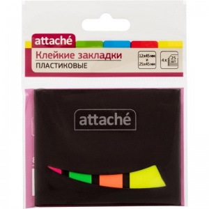 Клейкие закладки пластиковые Attache, 4 цвета по 25л., 12х45мм