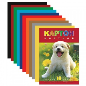 Картон цветной мелованный Hatber VK "Белый щенок" (10 листов, 10 цветов, А4) (10Кц4 03414, N217276)