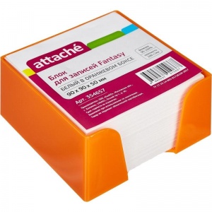 Блок-кубик для записей Attache Fantasy, 90x90x50мм, белый блок, оранжевый бокс