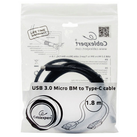 Кабель USB3.0 Cablexpert, USB Type-C - MicroUSB 3.0, 1,8м (CCP-USB3-mBMCM-6 (CCP-USB3mBMCM-6), 25шт.