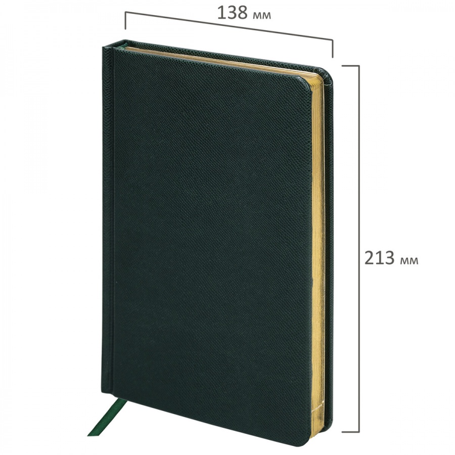 Ежедневник недатированный А5 Brauberg Iguana (160 листов) обложка кожзам, тёмно-зеленый (114457)