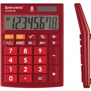 Калькулятор настольный Brauberg Ultra-08-WR (8-разрядный) бордовый (250510)