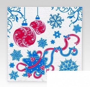 Салфетки бумажные 25x25см, 1-слойные Семья и Комфорт "Новогодние шары", белые 100шт.