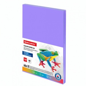 Бумага цветная А4 Brauberg, медиум фиолетовая, 80 г/кв.м, 5 пачек по 100 листов (112456)