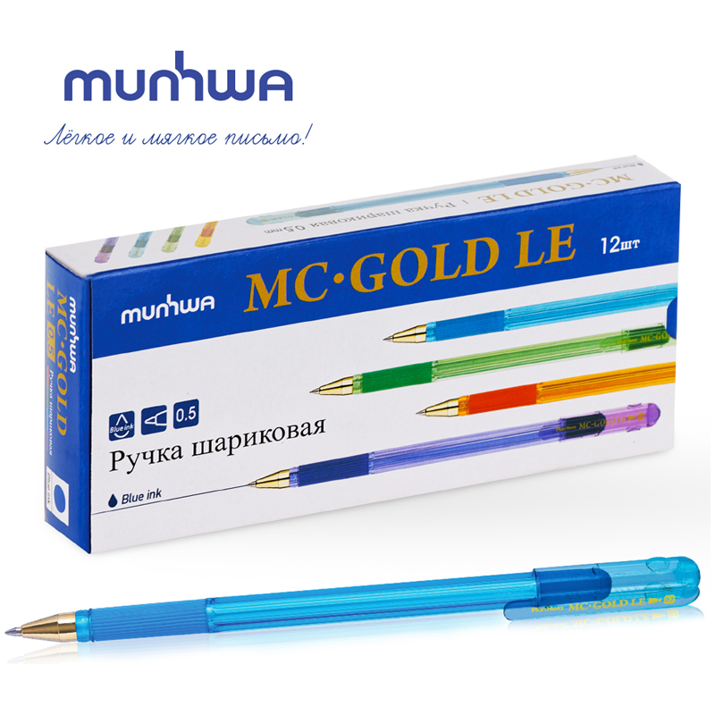 Ручка шариковая MunHwa MC Gold LE (0.3мм, синий цвет чернил, разные цвета корпуса, масляная основа) 12шт. (MCL-02)