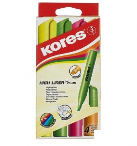 Набор маркеров-текстовыделителей Kores (1-5мм, желтый/зеленый/оранжевый/розовый) 4шт. (36040), 9 уп.