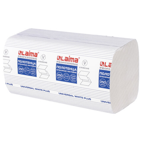 Полотенца бумажные для держателя 1-слойные Лайма H3 Universal White Plus, листовые V(ZZ)-сложения, 15 пачек по 250 листов (111343)