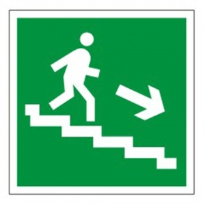 Знак эвакуационный "Направление к эвакуационному выходу по лестнице НАПРАВО вниз" (пленка ПВХ, 200х200мм) 1шт. (610018/Е 13)