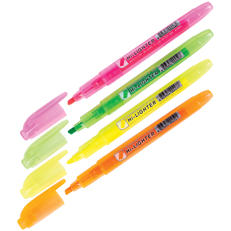 Набор маркеров-текстовыделителей Crown Multi Hi-Lighter (1-4мм, 4 цвета) 4шт. (H-500-4)