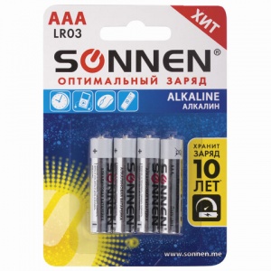 Батарейка Sonnen AAA/LR03 (1.5 В) алкалиновая (блистер, 4шт.) (451088)