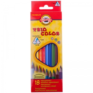 Карандаши цветные 18 цветов Koh-I-Noor Triocolor (L=175мм, D=7мм, d=3.2мм, 3гр) картонная упаковка, 8 уп. (3133018004KSRU)
