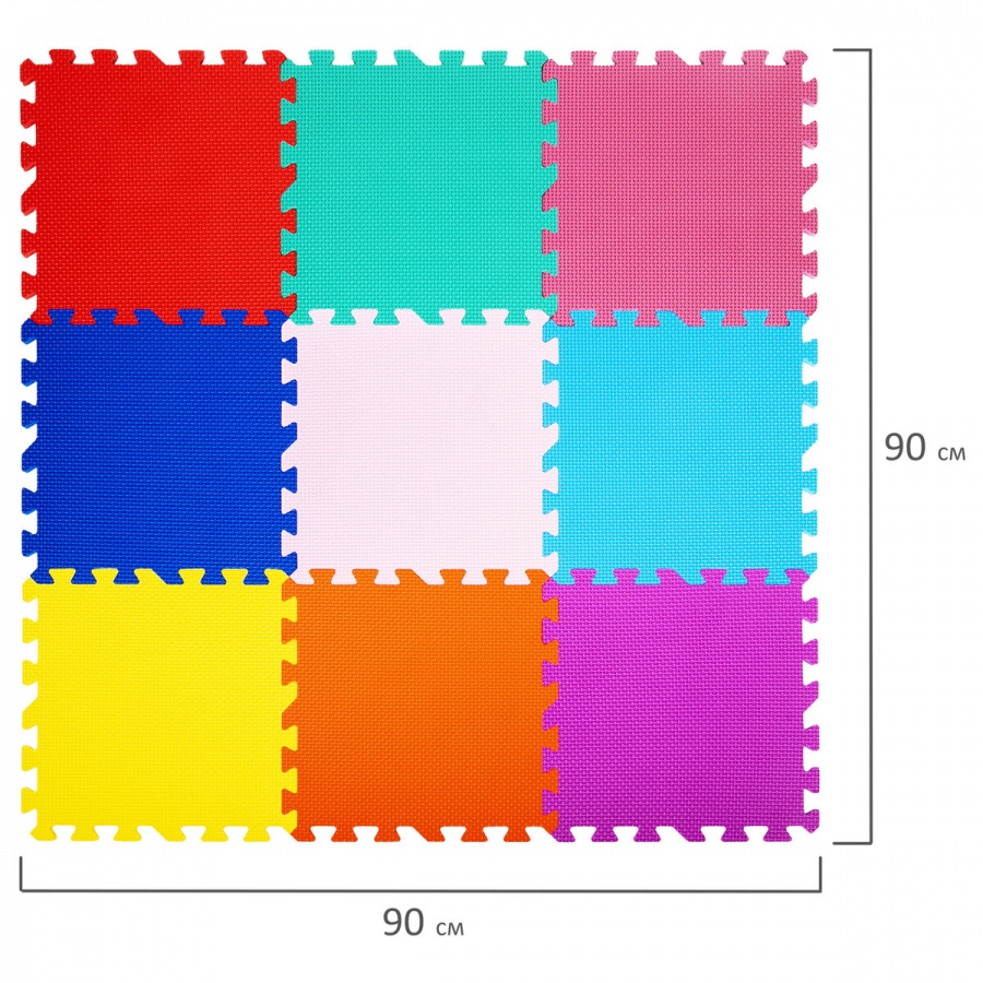 Коврик-пазл напольный Юнландия, 0,9х0,9м, мягкий, цветной, 9 элементов 30х30см, толщина 1см (664663), 12 уп.