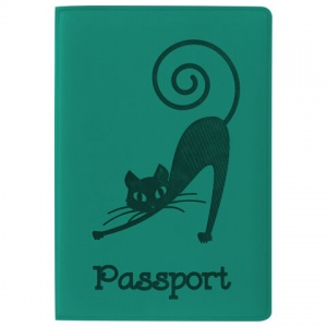 Обложка для паспорта Staff, мягкий полиуретан, тиснение "Кошка", бирюзовая, 5шт. (237616)